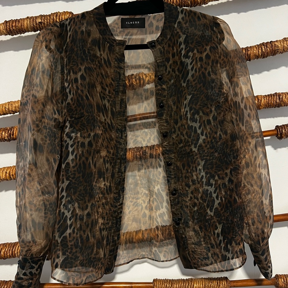 SLNGHR silk blouse with Earthy Leopard Print